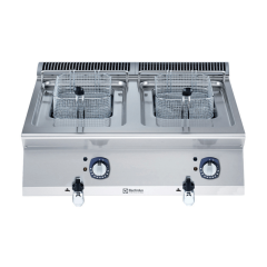 Friteuza electrica Electrolux Professional, 7+7 litri, de banc, cu 2 cuve in forma de „V” (elementi de incalzire externi) si 2 cosuri