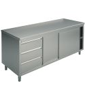 Masa tip dulap, usi glisante, sertare stanga, fara rebord, 1500x600 mm