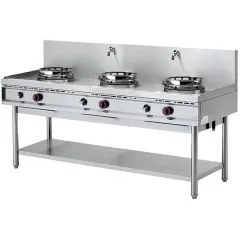 Masina de gatit pentru wok, raft, 3 arzatoare, 2 robinete apa
