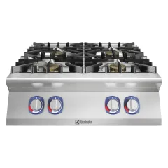 Masina de gatit cu 4 arzatoare EcoFlame Ø 100 mm, alimentare gaz; Putere arzatoare: 4x 10 kW; Panouri laterale din otel inoxidabil cu finisaje Scotch Brite