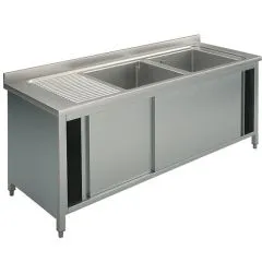 Spalator 2 cuve, picurator stanga, dulap cu usi glisante, 1800x600 mm