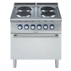 Masina de gatit Electrolux Professional cu 4 plite (2,6 kW fiecare), alimentare electrica si cuptor cu alimentare electrica (6 kW)
