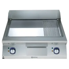 Gratar de banc Electrolux Professional cu placa 2/3 neteda si 1/3 striata inclinata cromata, alimentare electrica, modul complet, control prin termostat
