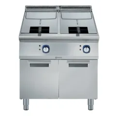 Friteuza electrica Electrolux Professional, 15+15 litri, cu 2 cuve in forma de „V” (elementi de incalzire externi) si 2 cosuri