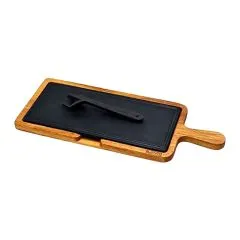 Platou servire fonta cu suport din lemn 17 x 37 cm - LAVA