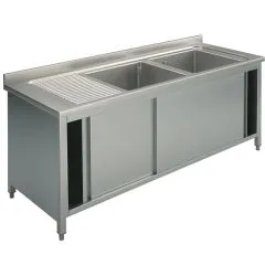 Spalator cu 2 cuve, picurator stanga, suport tip dulap, usi glisante
