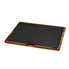 Platou servire fonta cu suport din lemn 30 x 40 cm - LAVA