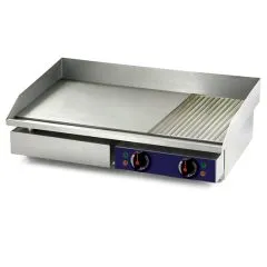 Grill electric cu placa neteda si striata, dublu, de banc, 720x400 mm