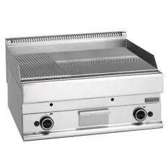 Grill pe gaz cu placa 2/3 neteda si 1/3 cu caneluri, de banc, 695x520 mm