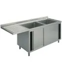 Spalator 2 cuve, picurator suspendat stanga, suport dulap, 1600x700 mm