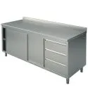 Masa tip dulap, usi glisante, sertare dreapta, cu rebord, 1500x700 mm