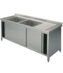 Spalator 2 cuve, picurator dreapta, suport dulap, usi glisante, 1400x700 mm
