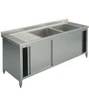 Spalator cu 2 cuve, picurator stanga, suport tip dulap, usi glisante