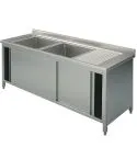 Spalator 2 cuve, picurator dreapta, dulap cu usi glisante, 1600x600 mm