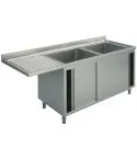 Spalator 2 cuve, picurator suspendat stanga, suport dulap, 1600x600 mm