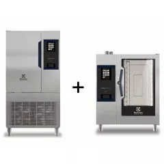 Cuptor electric combi SkyLine PremiumS cu boiler, 10x GN 1/1 si Blast Chiller Skyline 10 tavi GN 1/1 cu IoT, kit conexiune inclus