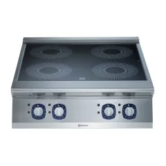 Masina de gatit cu inductie; 4 zone de lucru Ø 280 mm; Putere zone: 4x 5 kW; Panouri laterale din otel inoxidabil cu finisaje Scotch Brite