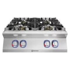 Masina de gatit cu 4 arzatoare EcoFlame Ø 100 mm, alimentare gaz; Putere arzatoare: 4x 10 kW; Panouri laterale din otel inoxidabil cu finisaje Scotch Brite