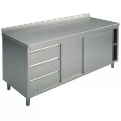 Masa tip dulap, usi glisante, sertare stanga, cu rebord, 1600x600 mm