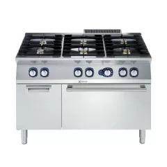 Masina de gatit Electrolux Professional cu 6 arzatoare (5,5 kW fiecare), alimentare gaz, si cuptor alimentare pe gaz (6 kW) si dulap
