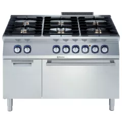 Masina de gatit Electrolux Professional cu 6 arzatoare (5,5 kW fiecare), alimentare gaz, si cuptor electric (6 kW) si dulap