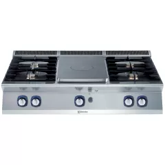 Plita solida centrala Electrolux Professional cu alimentare pe gaz cu jumatate de modul (3,8 kW), cu 2 arzatoare pe partea stanga si 2 arzatoare pe partea dreapta (5,5 kW fiecare)