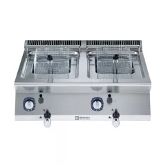 Friteuza alimentare gaz Electrolux Professional, 7+7 litri, cu 2 cuve in forma de „V” (arzatoare externe) si 2 cosuri