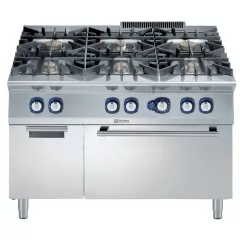 Masina de gatit cu 6 arzatoare (2x10 kW, 4x6 kW) Electrolux Professional, alimentare gaz, si cuptor alimentare pe gaz (8,5 kW) cu dulap