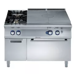 Plita solida cu alimentare pe gaz (10,5 kW) Electrolux Professional, cu 2 arzatoare (1x10 kW, 1x6 kW) pe cuptor (8,5 kW) si dulap