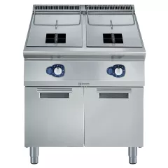 Friteuza alimentare gaz Electrolux Professional, 15+15 litri, cu 2 cuve in forma de „V” (arzatoare externe) si 2 cosuri