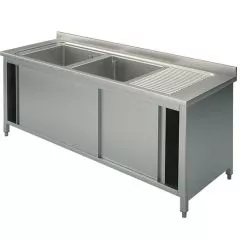 Spalator 2 cuve, picurator dreapta, dulap cu usi glisante, 1400x600 mm