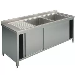 Spalator 2 cuve, picurator stanga, dulap cu usi glisante,1600x600 mm