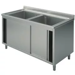 Spalator 2 cuve, suport tip dulap, usi glisante, 1400x600 mm