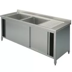 Spalator 2 cuve, picurator dreapta, dulap cu usi glisante, 1600x600 mm