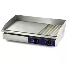 Grill electric cu placa neteda si striata, dublu, de banc, 720x400 mm