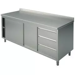 Masa tip dulap, usi glisante, sertare dreapta, cu rebord, 1500x600 mm