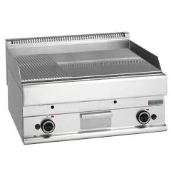 Grill pe gaz placa cromata 2/3 neteda si 1/3 cu caneluri, de banc, 695x520 mm