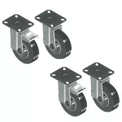 Set 4 rotile pentru suport cuptor brutarie/pizza (2 cu frana)