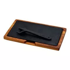 Platou servire fonta cu suport din lemn 16 x 30 cm - LAVA