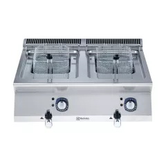 Friteuza electrica Electrolux Professional, 7+7 litri, de banc, cu 2 cuve in forma de „V” (elementi de incalzire externi) si 2 cosuri