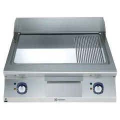 Gratar de banc Electrolux Professional cu placa 2/3 neteda si 1/3 striata inclinata cromata, alimentare electrica, modul complet, control prin termostat