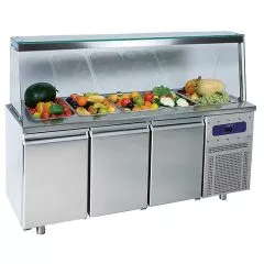 Saladeta cu 3 usi GN1/1, 5xGN1/1, structura de sticla