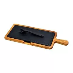 Platou servire fonta cu suport din lemn 17 x 37 cm - LAVA