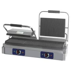 Grill cu contact cu placi netede canelate din fonta,de banc, dublu, 2x 215x215 mm