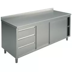Masa tip dulap, usi glisante, sertare stanga, cu rebord, 2000x600 mm