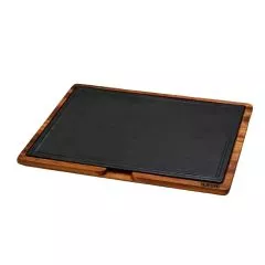 Platou servire fonta cu suport din lemn 30 x 40 cm - LAVA