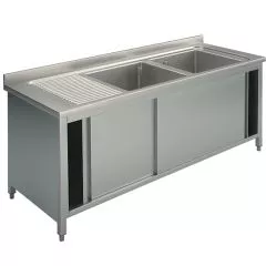 Spalator 2 cuve, picurator stanga, suport dulap, usi glisante, 1400x700 mm