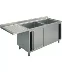 Spalator 2 cuve, picurator suspendat stanga, suport dulap, 1800x600 mm
