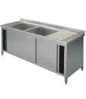Spalator 2 cuve, picurator dreapta, dulap cu usi glisante, 1400x600 mm