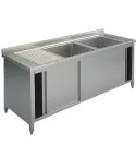 Spalator cu 2 cuve, picurator stanga, suport tip dulap, usi glisante
